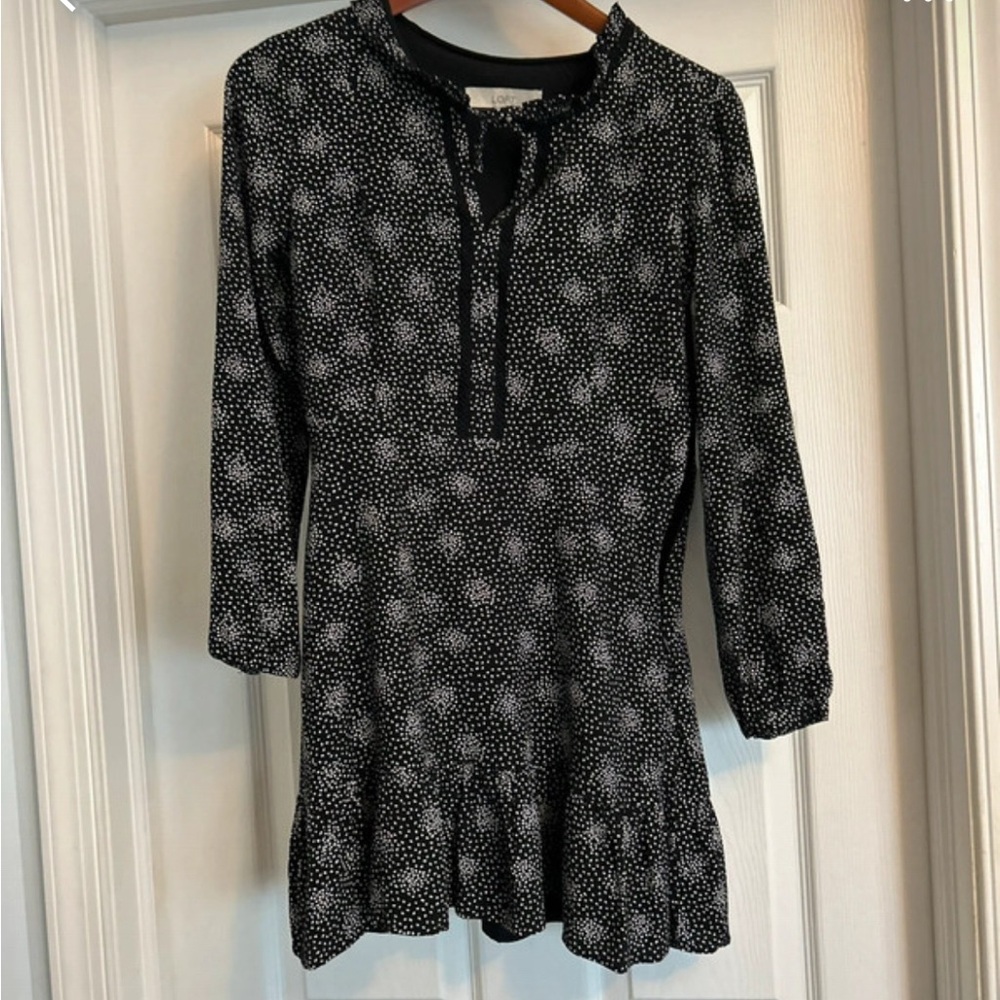 🛍️ LOFT Black and White Patterned Long Sleeve Dress